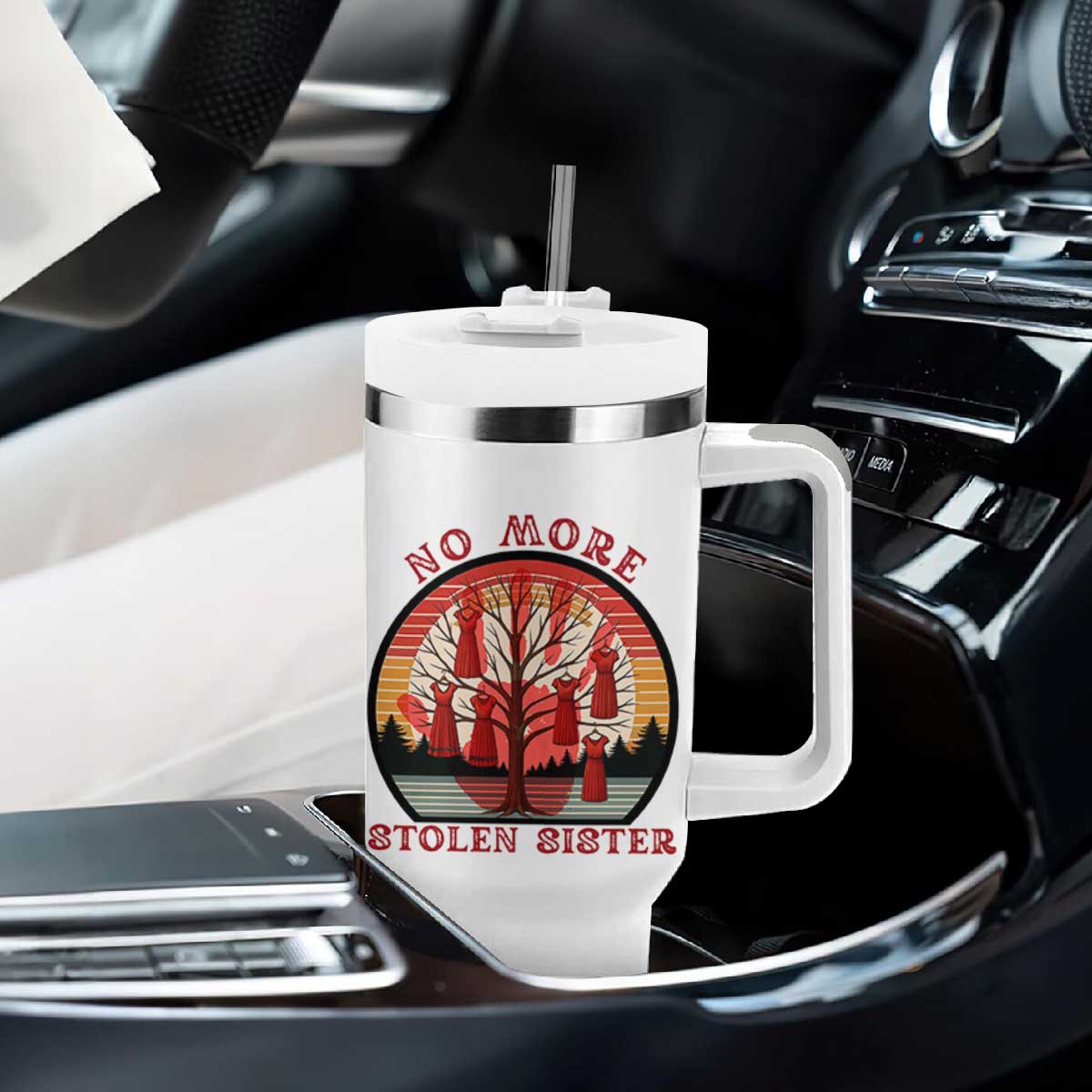 No More Stolen Sister Tumbler With Handle Red Hand MMIW Awareness America Native TS14 Print Your Wear