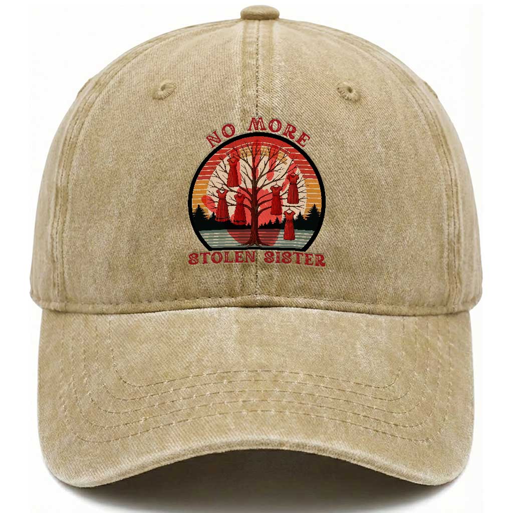 No More Stolen Sister Washed Cotton Baseball Cap Red Hand MMIW Awareness America Native TS14 Washed Cap Universal Fit Khaki Print Your Wear