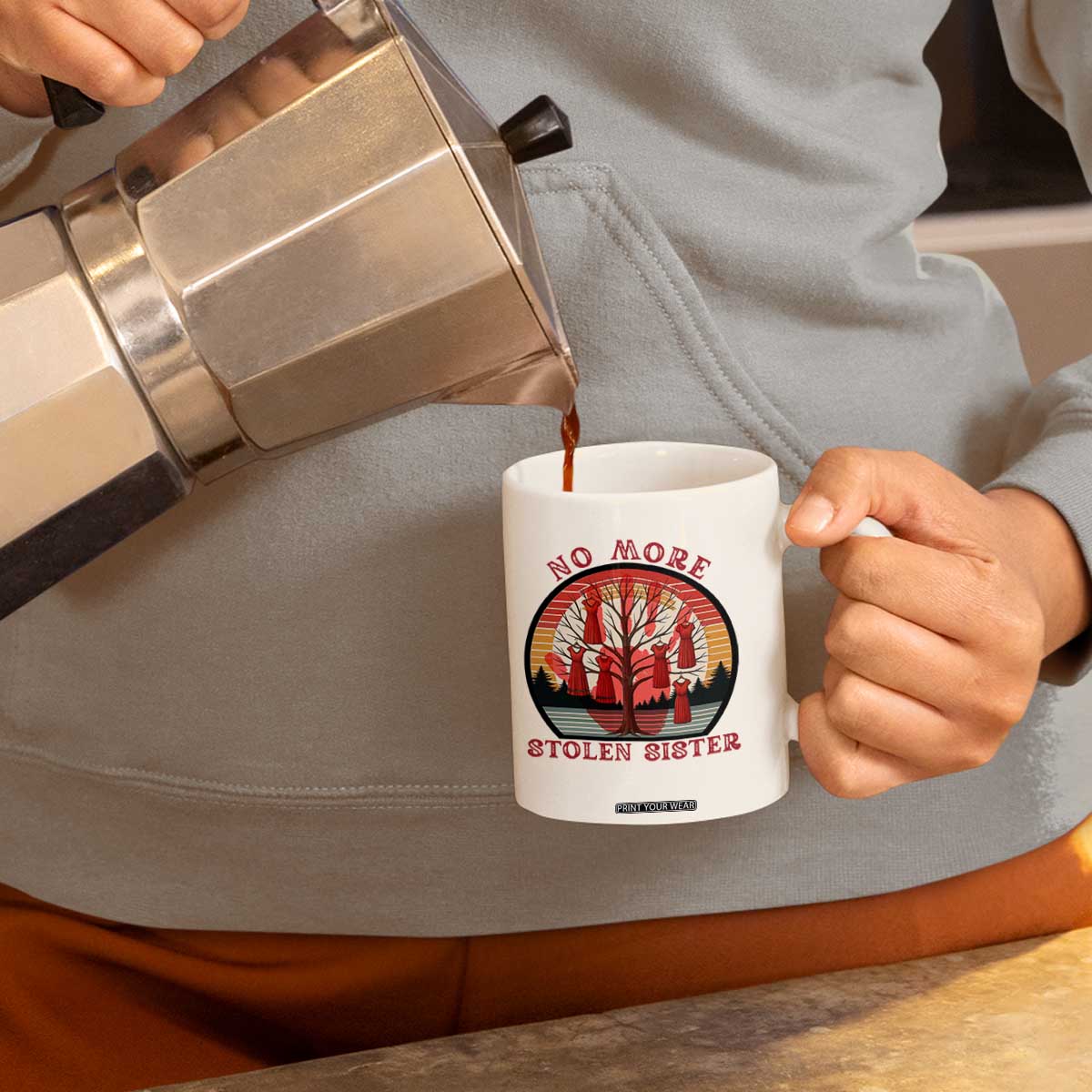 No More Stolen Sister Coffee Mug Red Hand MMIW Awareness America Native TS14 Print Your Wear