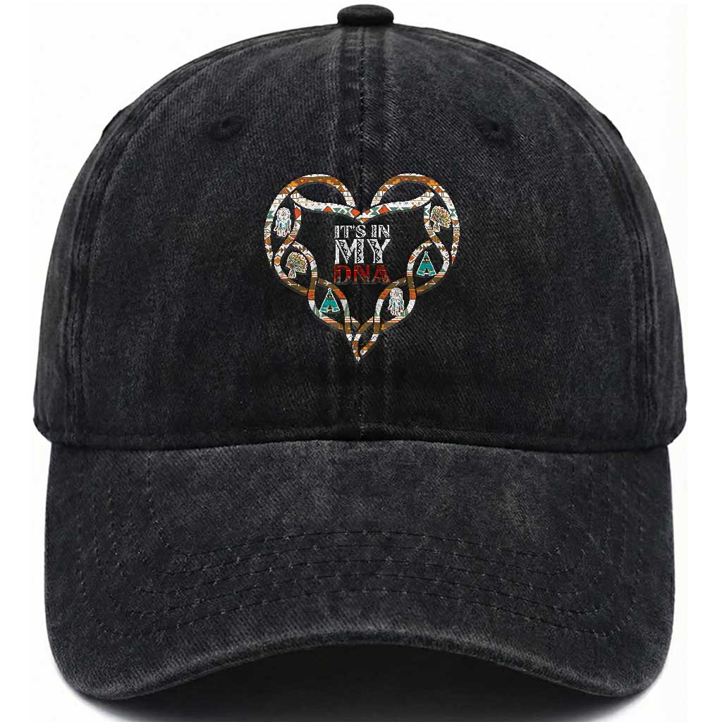 Native American Indian Washed Cotton Baseball Cap It Is In My DNA TS14 Washed Cap Universal Fit Black Print Your Wear