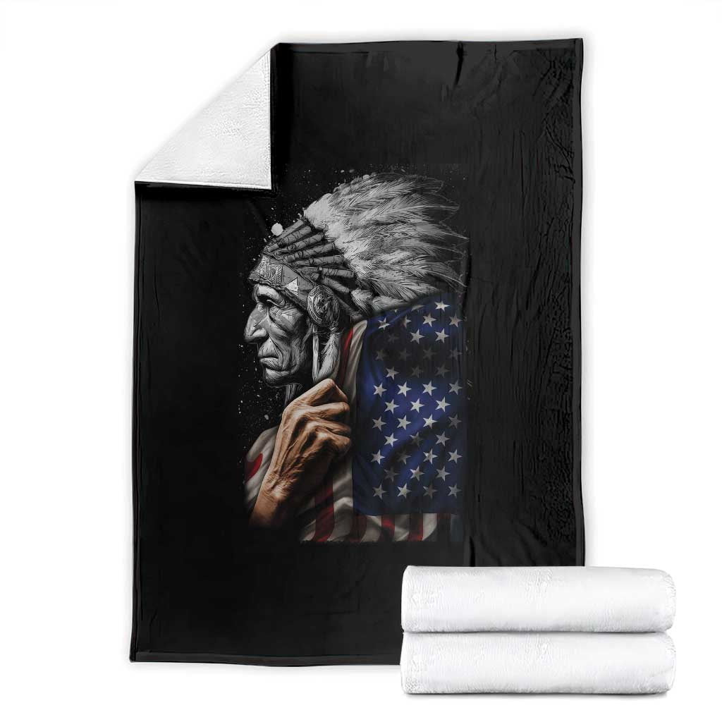 Indian Chief Native American USA Flag Throw Blanket TS14 Black Print Your Wear