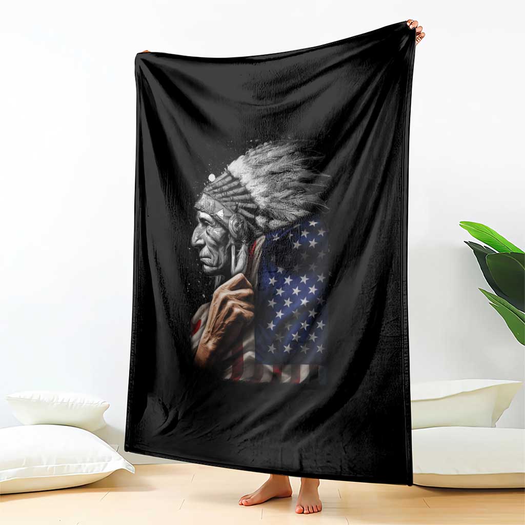 Indian Chief Native American USA Flag Throw Blanket TS14 Print Your Wear