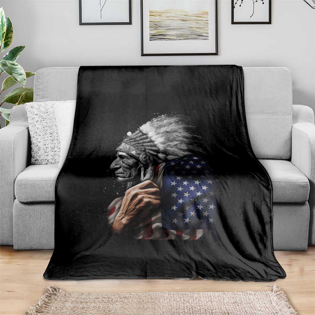 Indian Chief Native American USA Flag Throw Blanket TS14 Print Your Wear