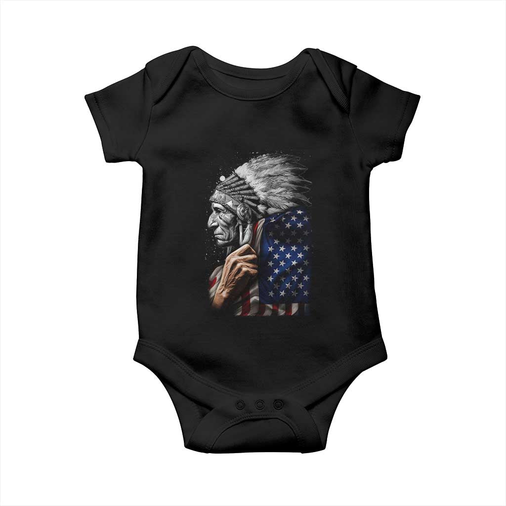 Indian Chief Native American USA Flag Baby Onesie TS14 Black Print Your Wear