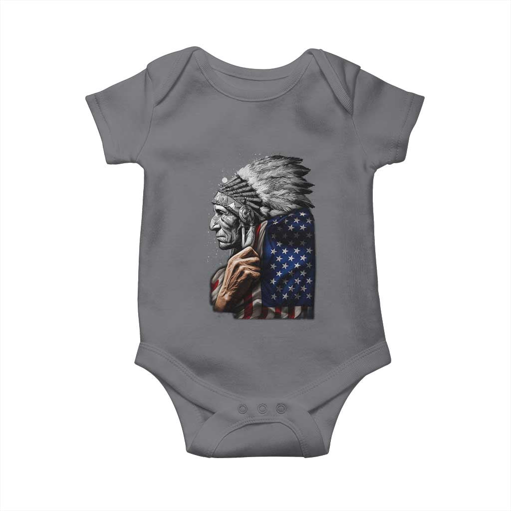 Indian Chief Native American USA Flag Baby Onesie TS14 Charcoal Print Your Wear