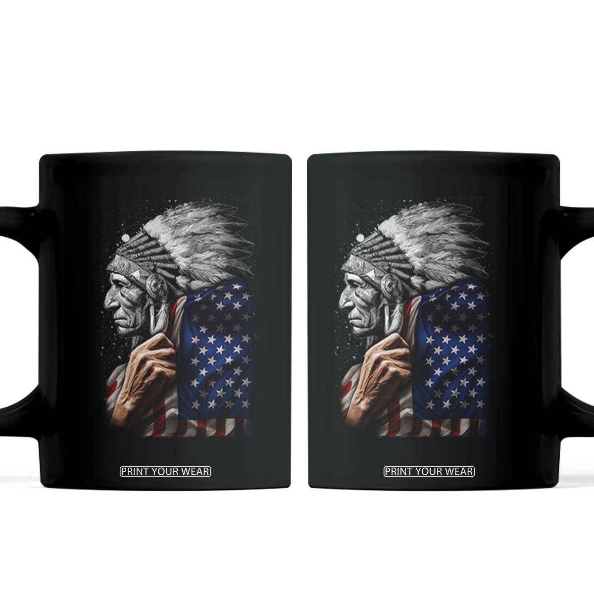 Indian Chief Native American USA Flag Coffee Mug TS14 Black Print Your Wear