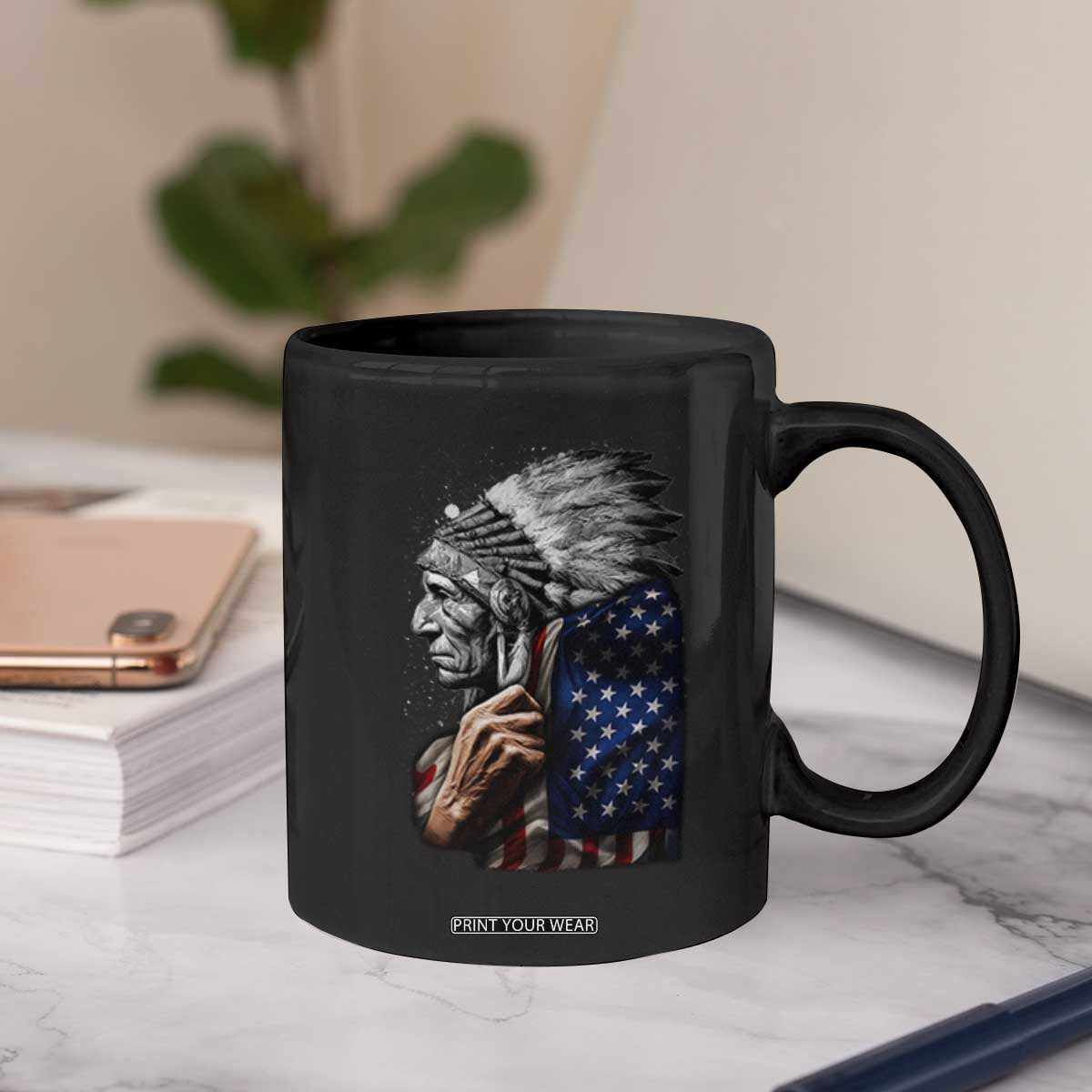 Indian Chief Native American USA Flag Coffee Mug TS14 Print Your Wear