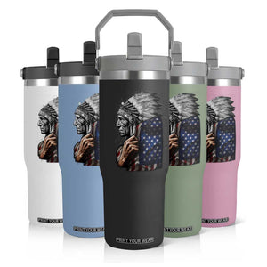 Indian Chief Native American USA Flag Flip Straw Tumbler TS14 Print Your Wear
