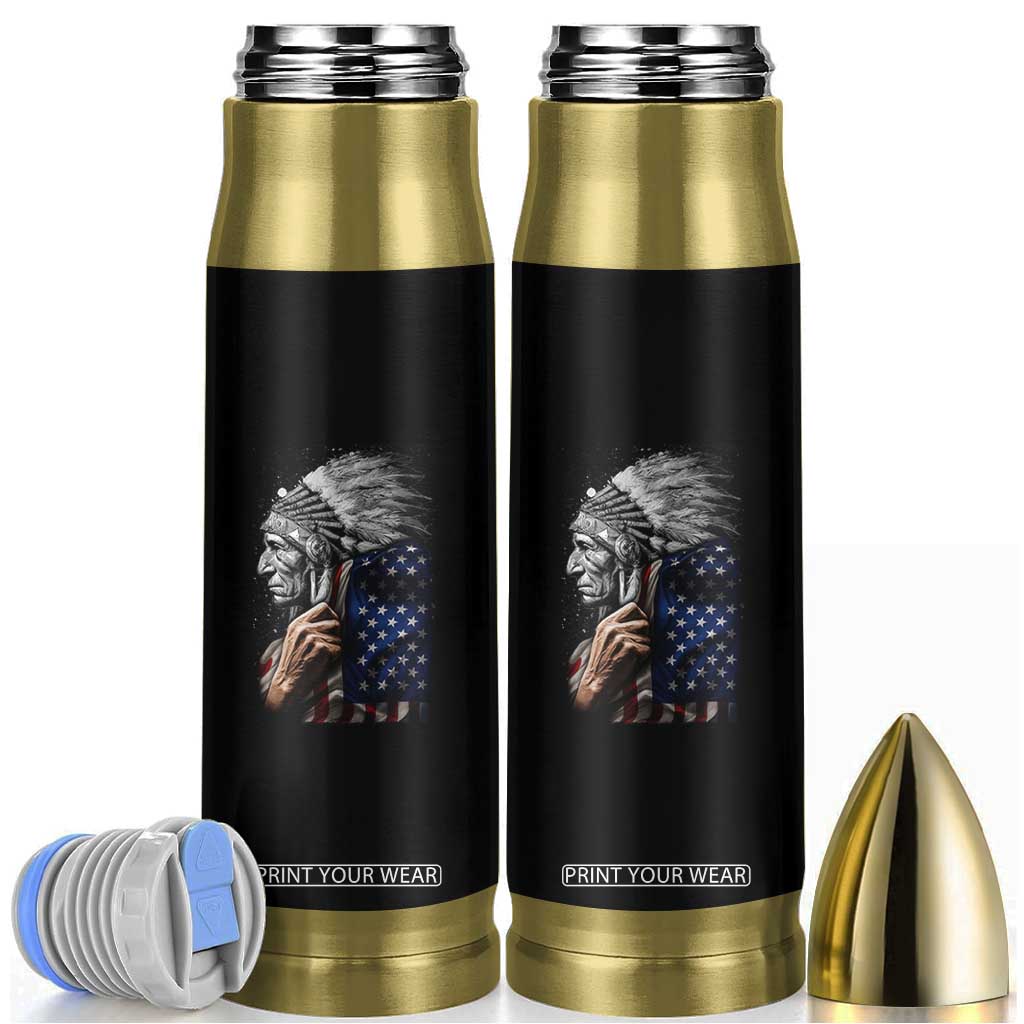 Indian Chief Native American USA Flag Bullet Tumbler TS14 Black Print Your Wear