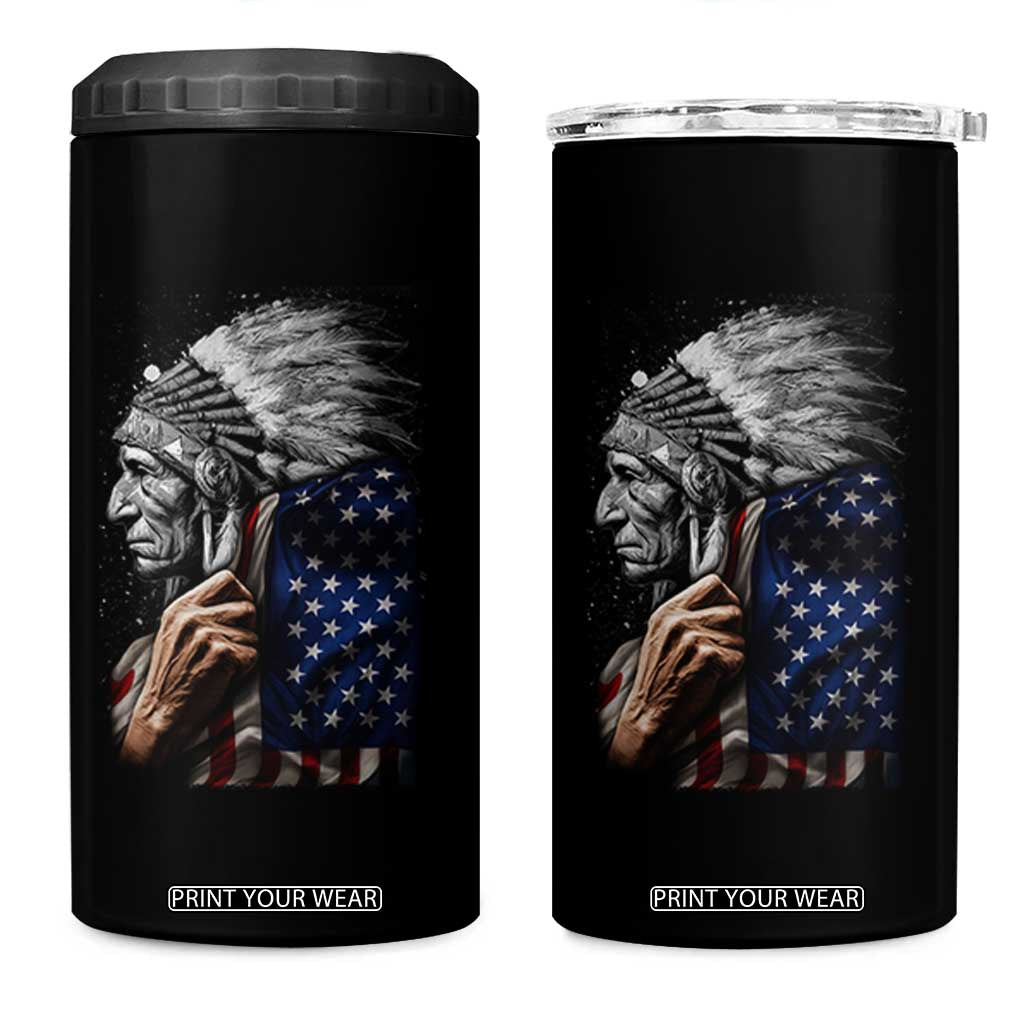Indian Chief Native American USA Flag 4 in 1 Can Cooler Tumbler TS14 One Size: 16 oz Black Print Your Wear