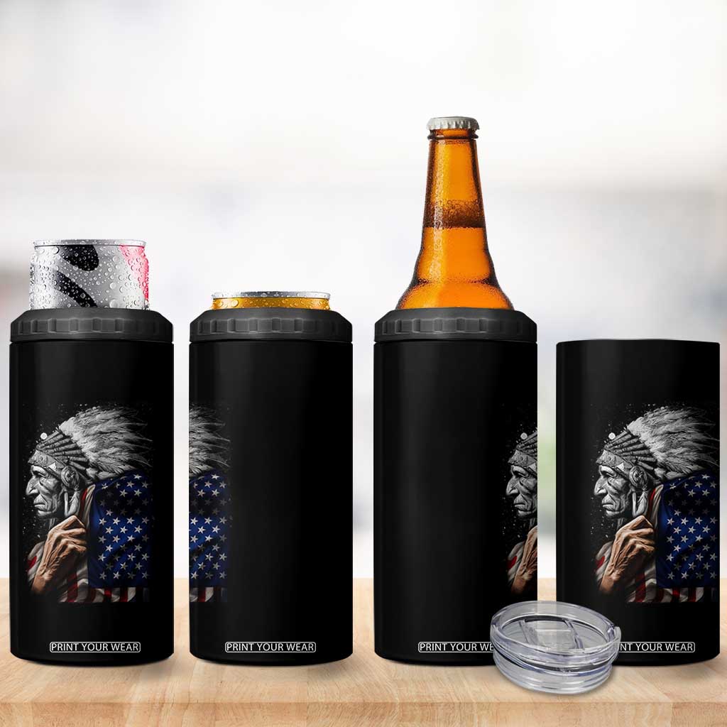 Indian Chief Native American USA Flag 4 in 1 Can Cooler Tumbler TS14 Print Your Wear