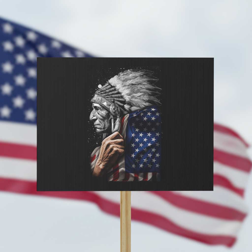 Indian Chief Native American USA Flag Protest Sign TS14 Horizontal 18" × 24" Black Print Your Wear