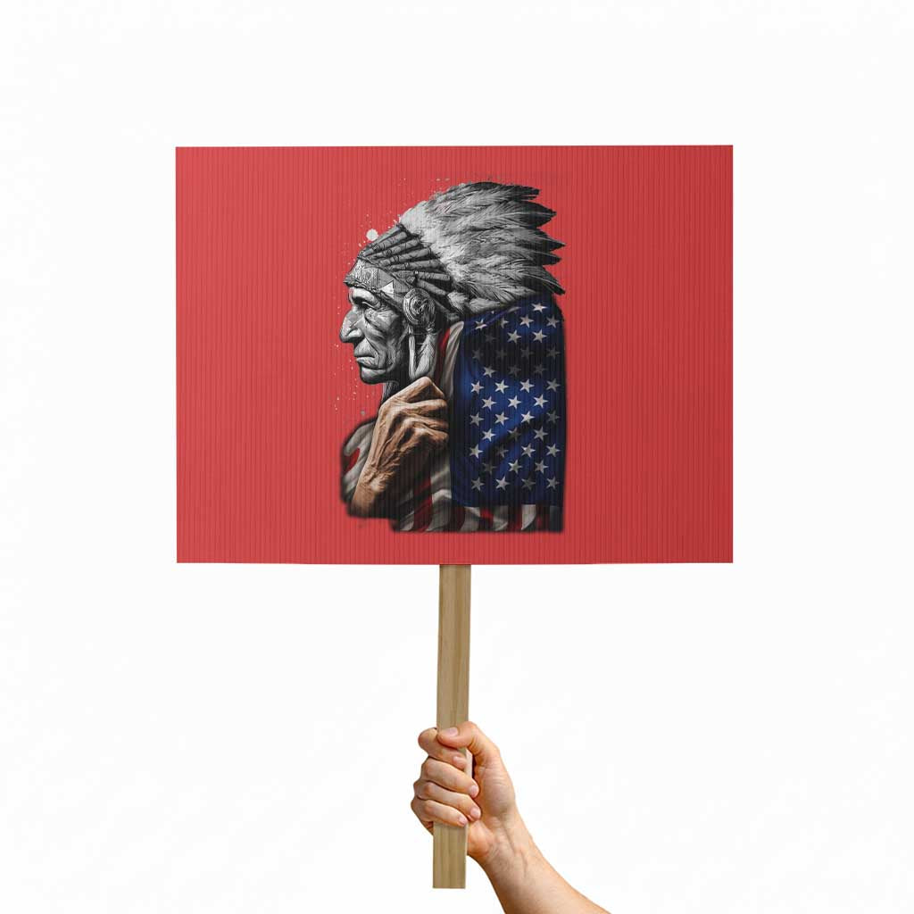 Indian Chief Native American USA Flag Protest Sign TS14 Horizontal 18" × 24" Red Print Your Wear