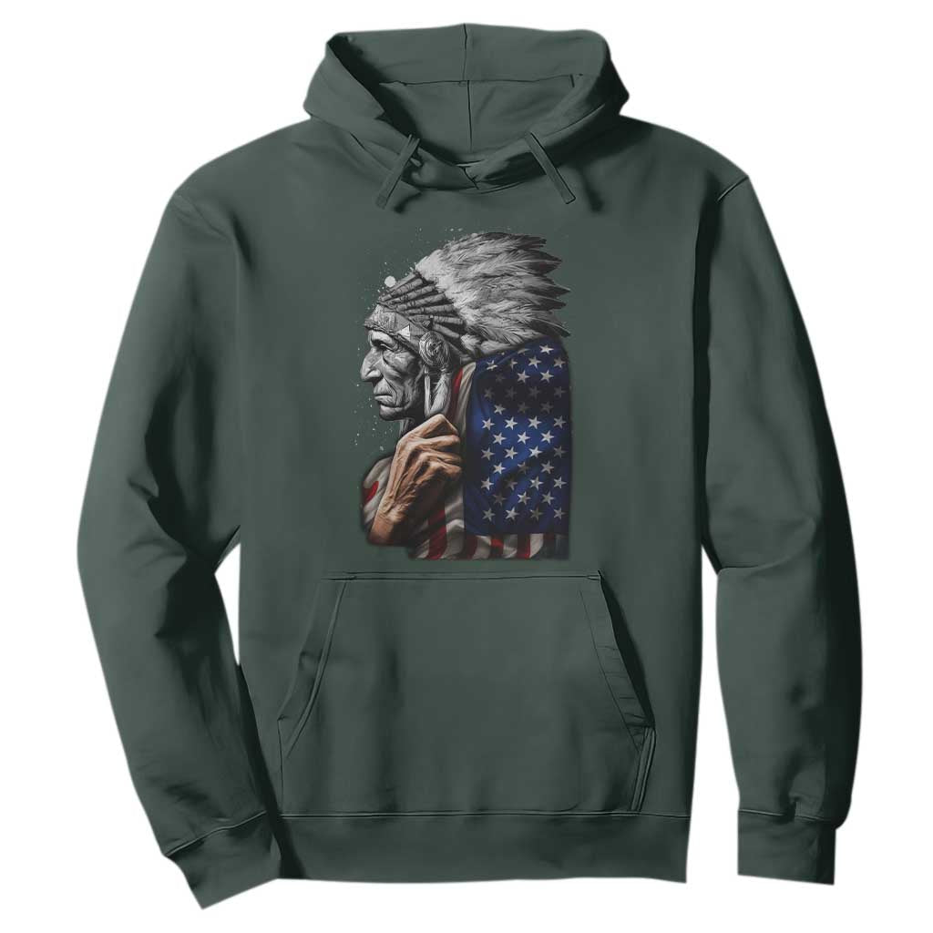 Indian Chief Native American USA Flag Hoodie TS14 Dark Forest Green Print Your Wear