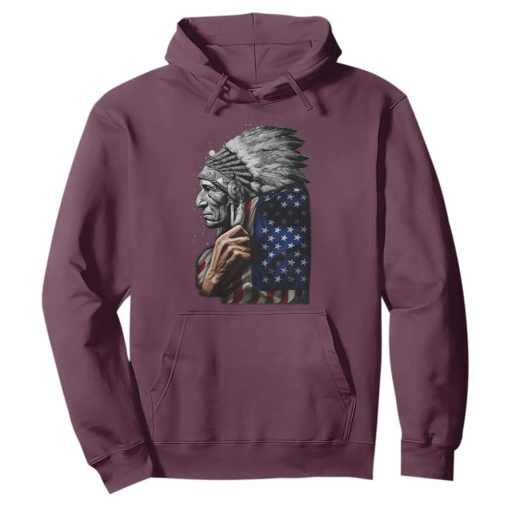 Indian Chief Native American USA Flag Hoodie TS14 Maroon Print Your Wear