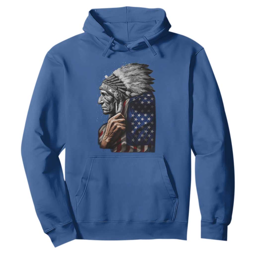 Indian Chief Native American USA Flag Hoodie TS14 Royal Blue Print Your Wear
