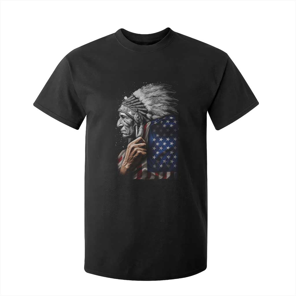 Indian Chief Native American USA Flag T Shirt For Kid TS14 Black Print Your Wear