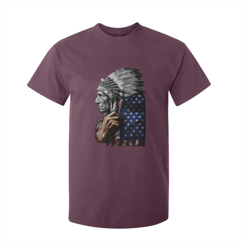 Indian Chief Native American USA Flag T Shirt For Kid TS14 Maroon Print Your Wear