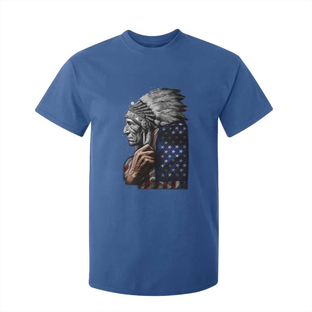 Indian Chief Native American USA Flag T Shirt For Kid TS14 Royal Blue Print Your Wear