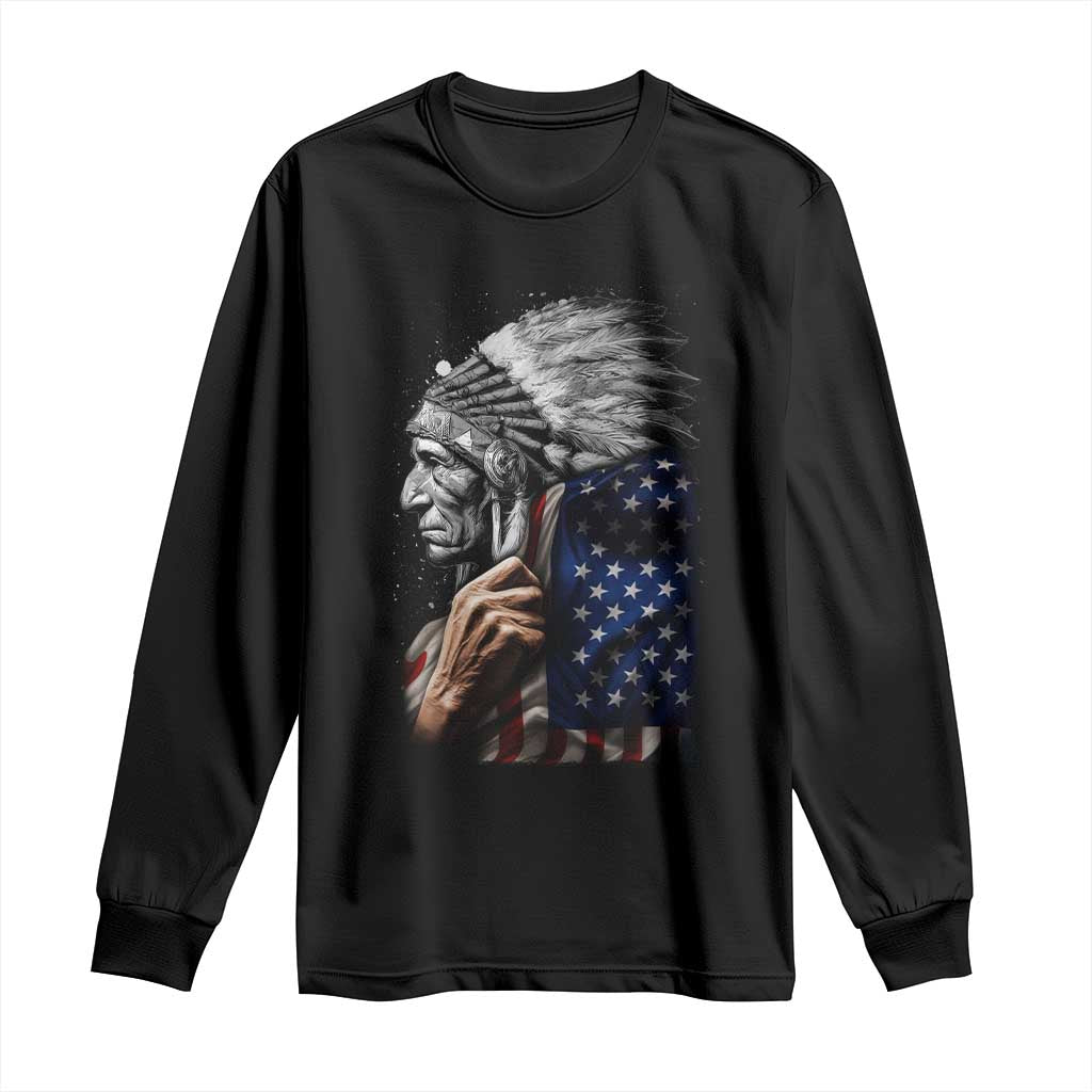 Indian Chief Native American USA Flag Long Sleeve Shirt TS14 Black Print Your Wear