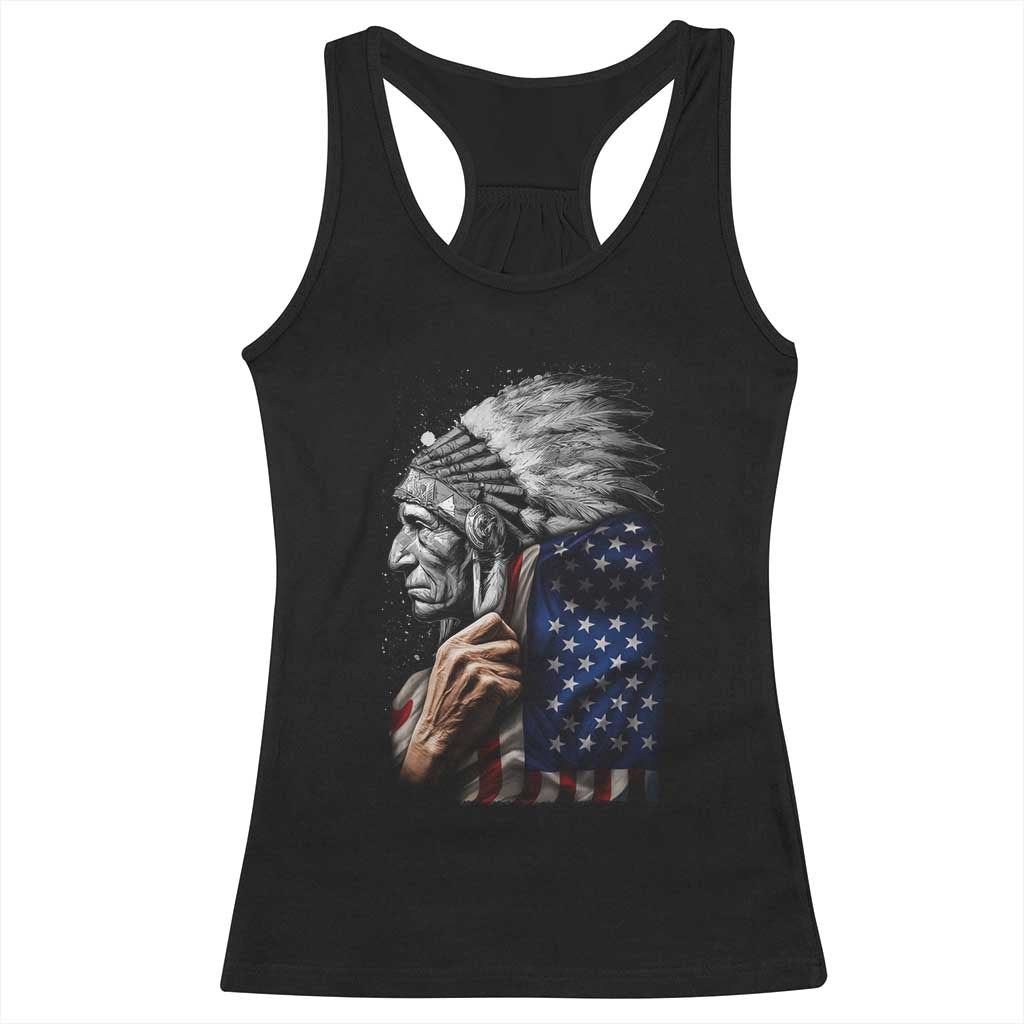Indian Chief Native American USA Flag Racerback Tank Top - Print Your Wear