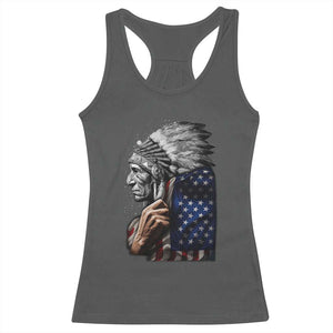 Indian Chief Native American USA Flag Racerback Tank Top TS14 Dark Heather Print Your Wear