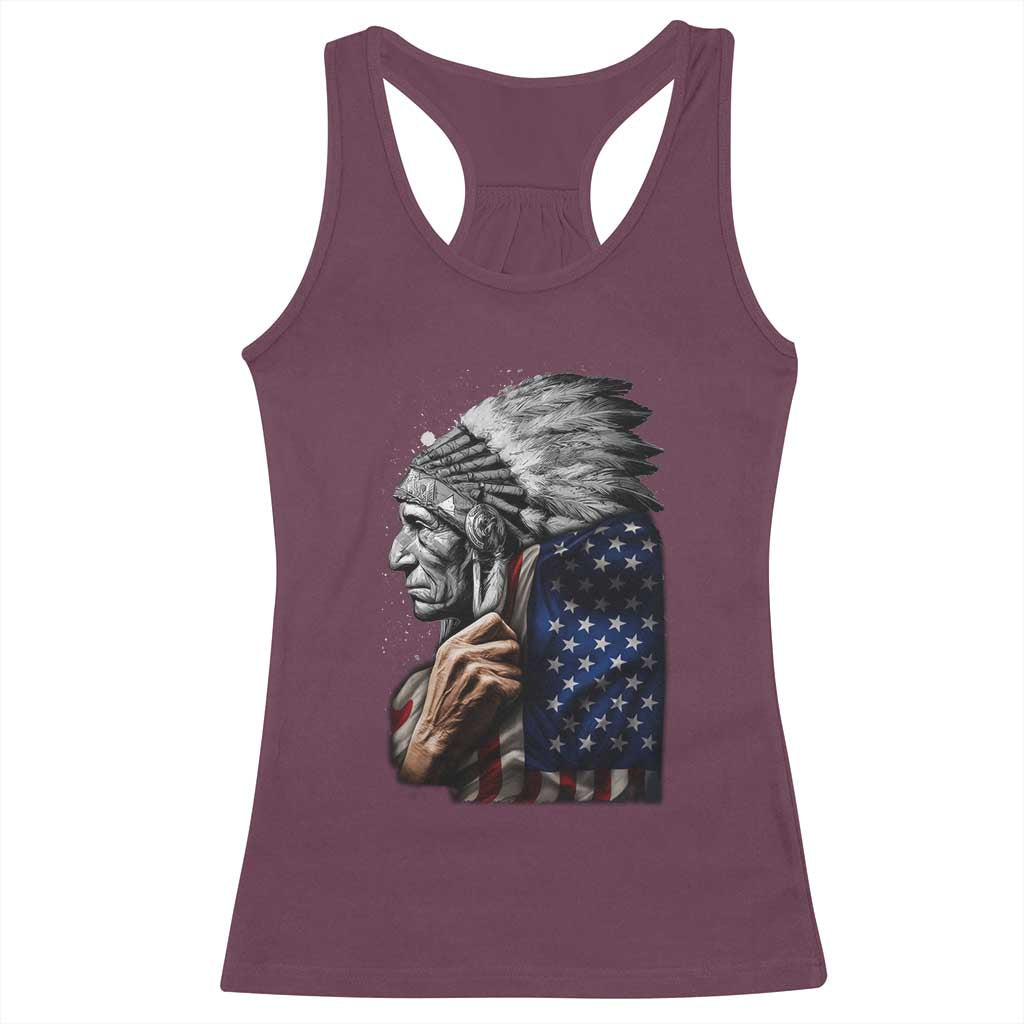 Indian Chief Native American USA Flag Racerback Tank Top TS14 Maroon Print Your Wear