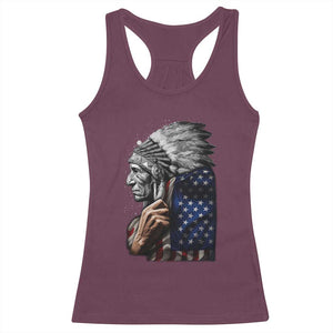 Indian Chief Native American USA Flag Racerback Tank Top TS14 Maroon Print Your Wear