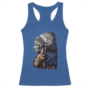 Indian Chief Native American USA Flag Racerback Tank Top TS14 Royal Blue Print Your Wear