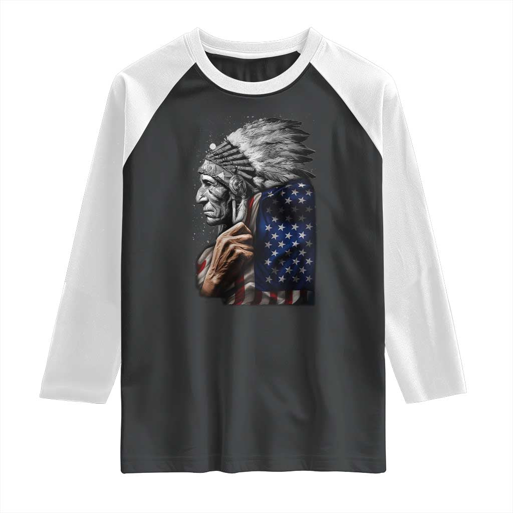 Indian Chief Native American USA Flag Raglan Shirt TS14 Black White Print Your Wear