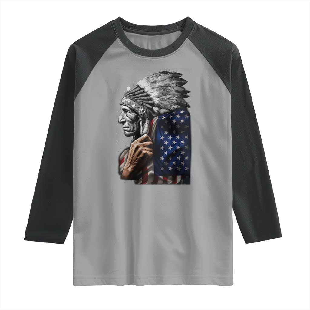 Indian Chief Native American USA Flag Raglan Shirt TS14 Sport Gray Black Print Your Wear