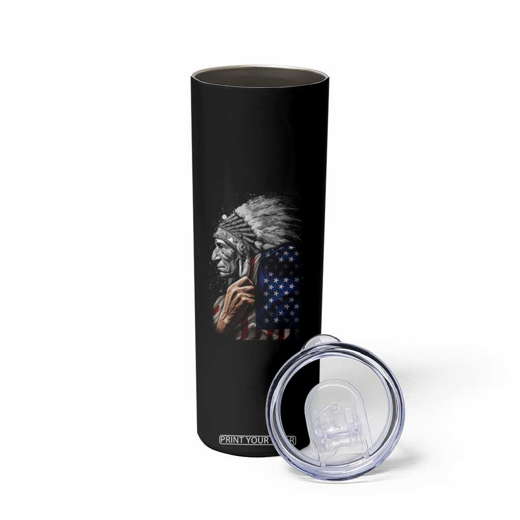 Indian Chief Native American USA Flag Skinny Tumbler TS14 Print Your Wear