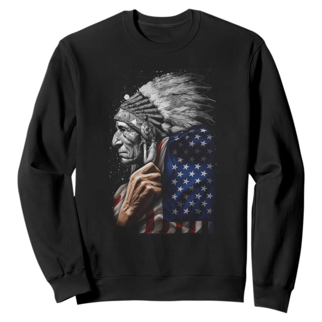 Indian Chief Native American USA Flag Sweatshirt TS14 Black Print Your Wear