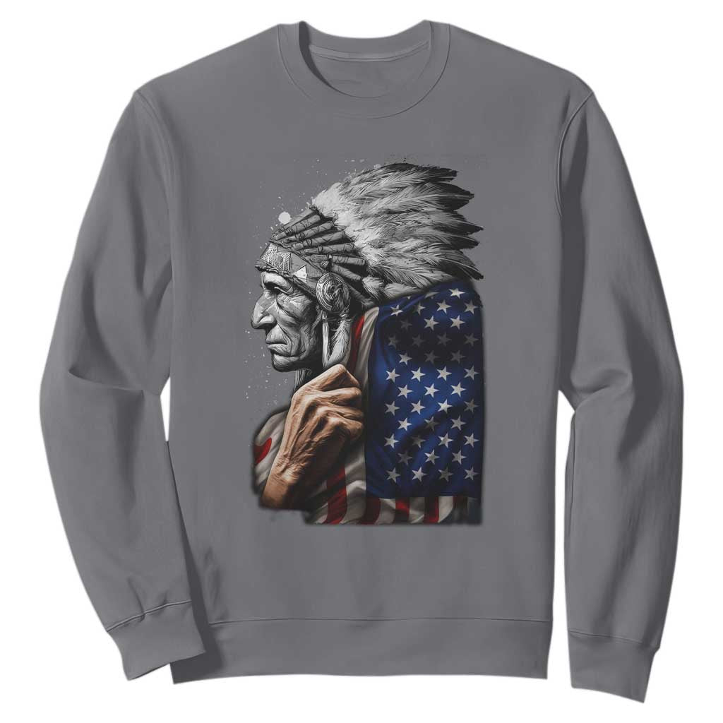 Indian Chief Native American USA Flag Sweatshirt TS14 Charcoal Print Your Wear