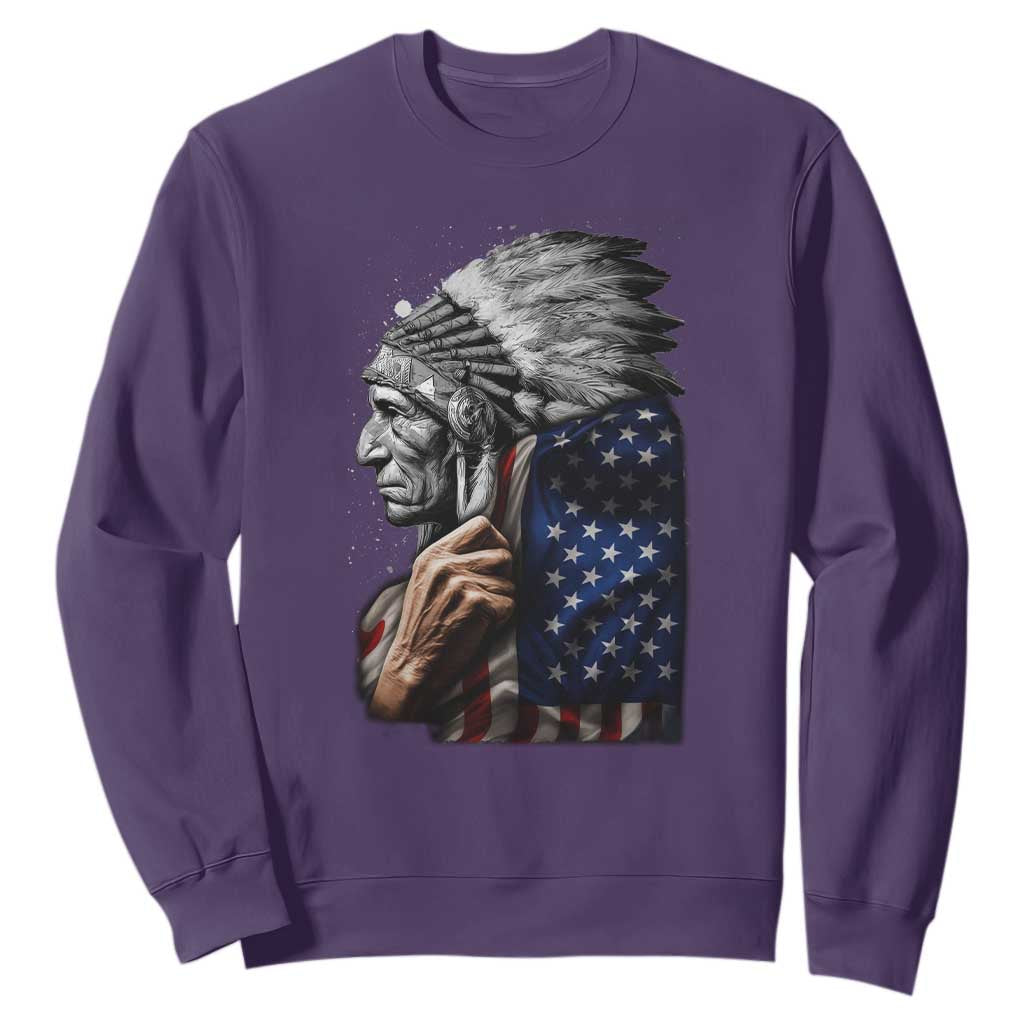 Indian Chief Native American USA Flag Sweatshirt TS14 Purple Print Your Wear