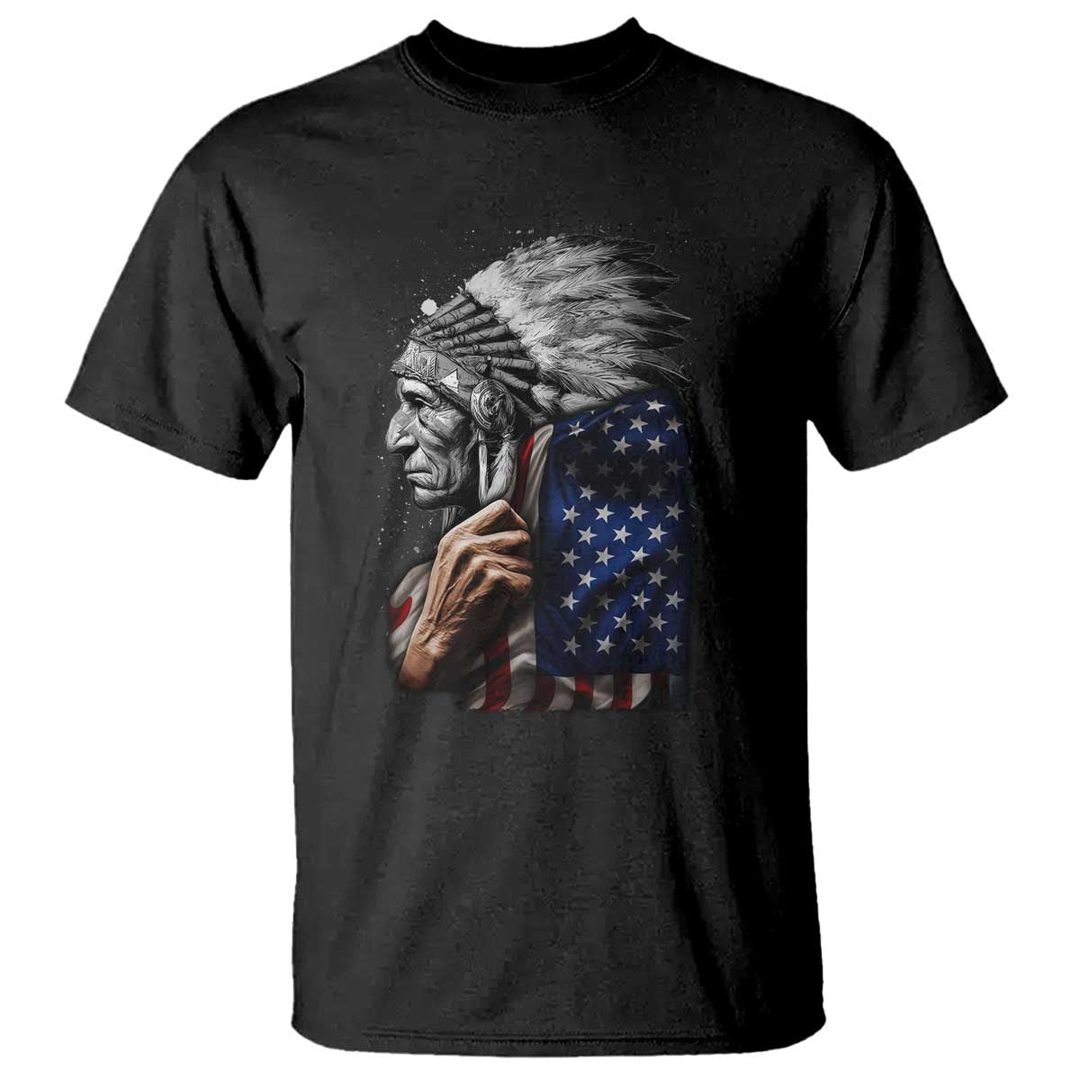 Indian Chief Native American USA Flag T Shirt - Print Your Wear