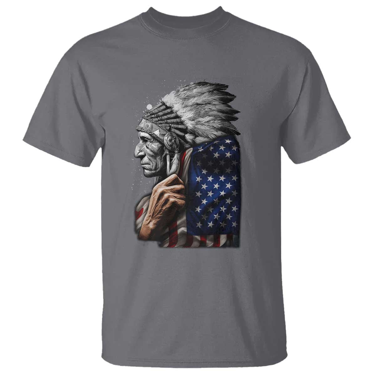 Indian Chief Native American USA Flag T Shirt TS14 Charcoal Print Your Wear