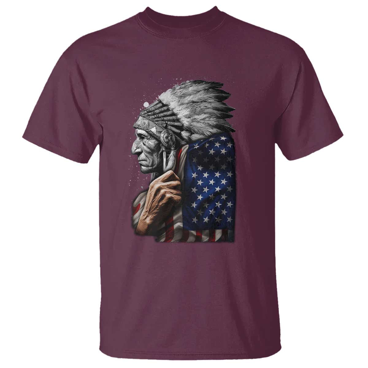 Indian Chief Native American USA Flag T Shirt TS14 Maroon Print Your Wear