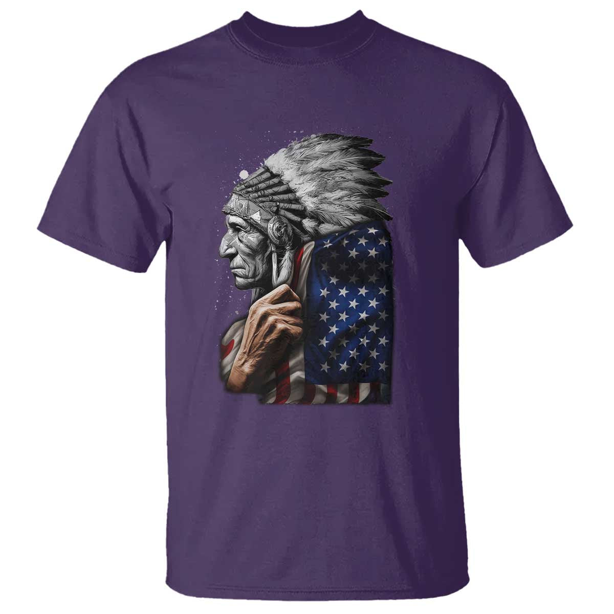 Indian Chief Native American USA Flag T Shirt TS14 Purple Print Your Wear