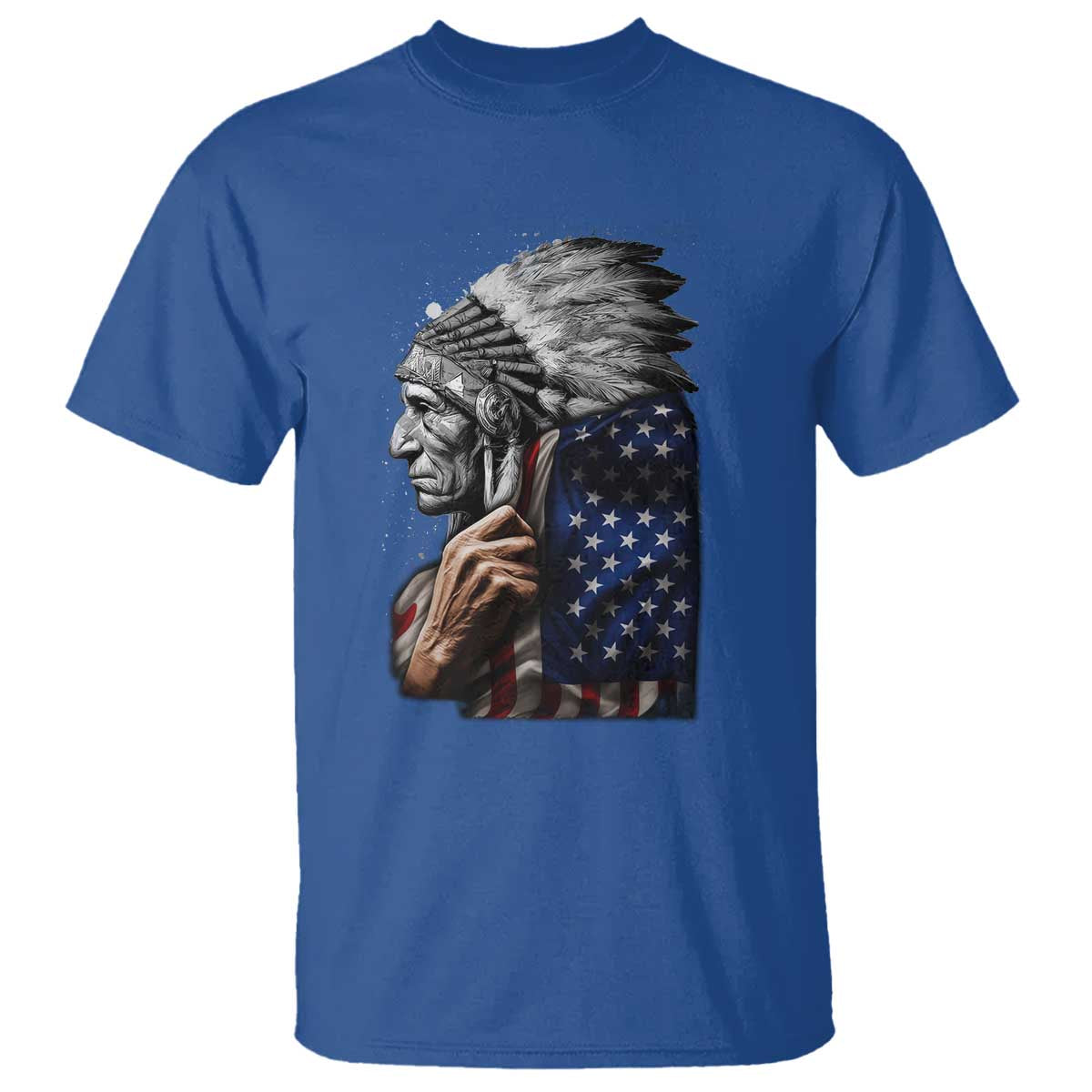Indian Chief Native American USA Flag T Shirt TS14 Royal Blue Print Your Wear