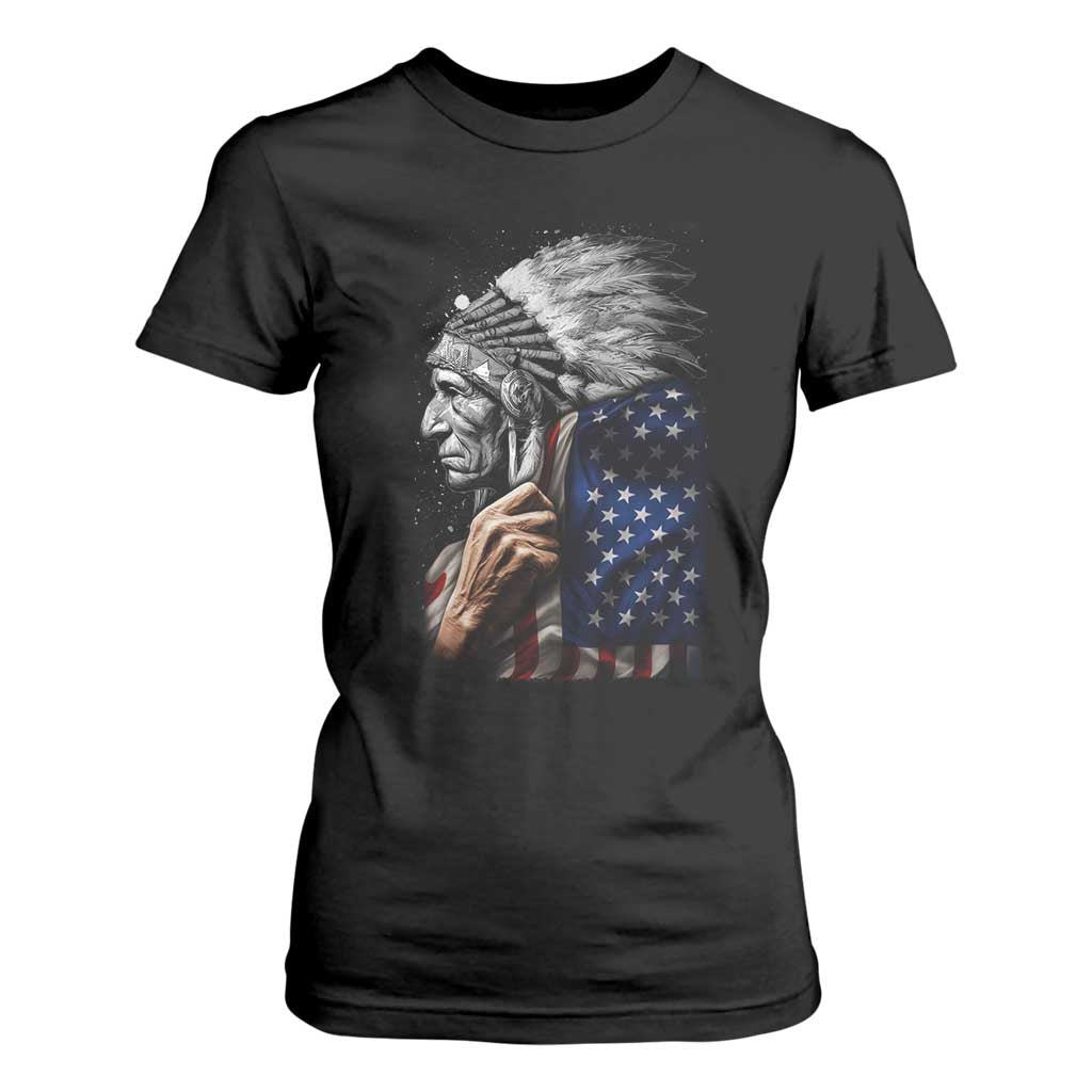 Indian Chief Native American USA Flag T Shirt For Women TS14 Black Print Your Wear