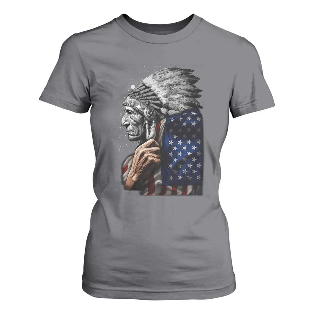 Indian Chief Native American USA Flag T Shirt For Women TS14 Charcoal Print Your Wear