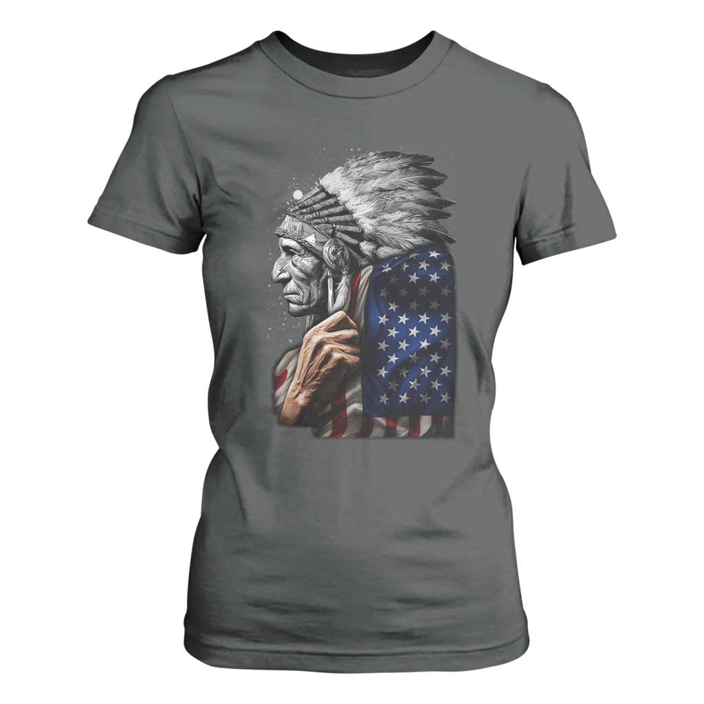 Indian Chief Native American USA Flag T Shirt For Women TS14 Dark Heather Print Your Wear