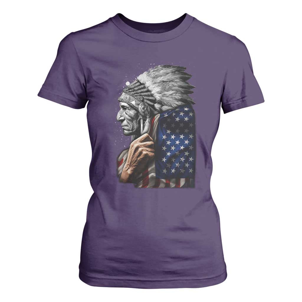 Indian Chief Native American USA Flag T Shirt For Women TS14 Purple Print Your Wear