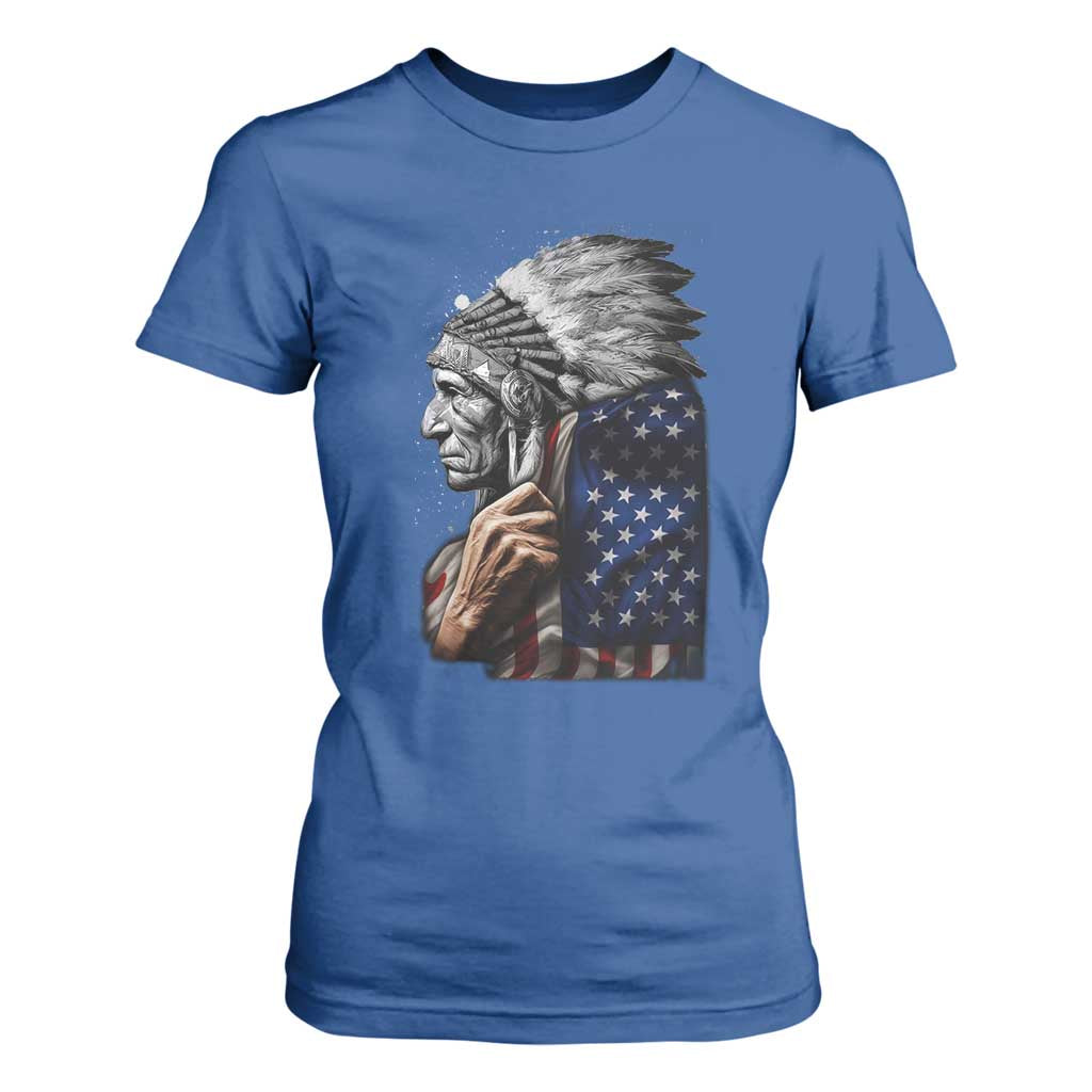 Indian Chief Native American USA Flag T Shirt For Women TS14 Royal Blue Print Your Wear