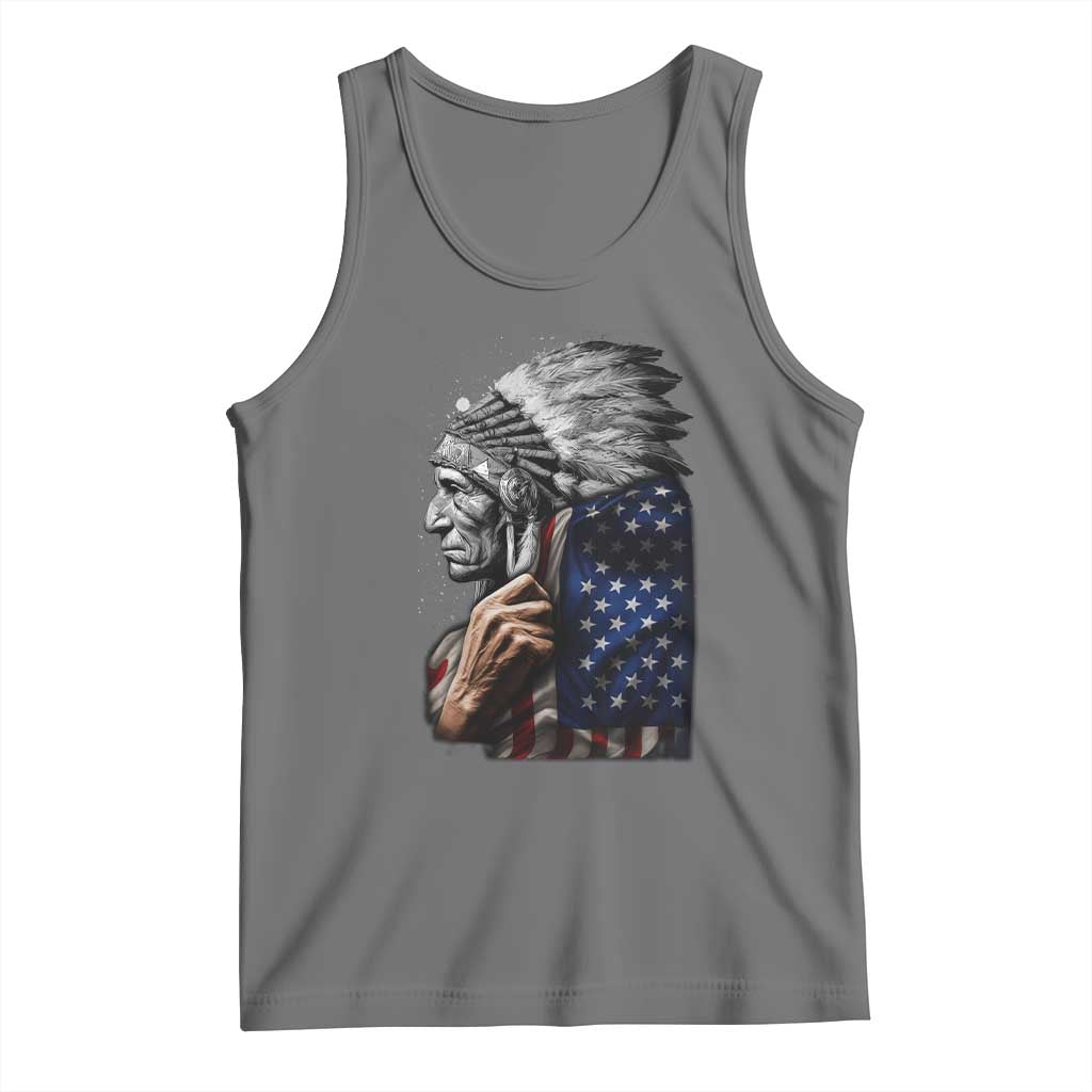 Indian Chief Native American USA Flag Tank Top TS14 Black Heather Print Your Wear