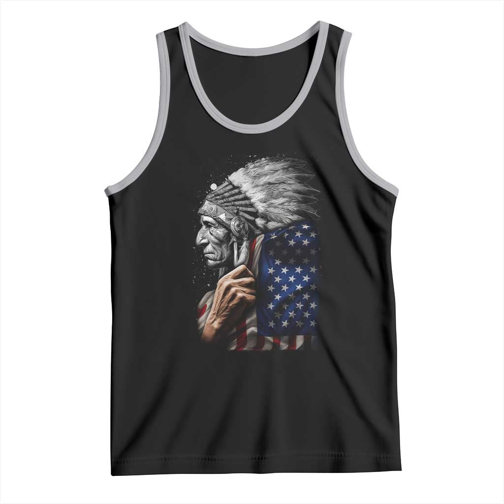 Indian Chief Native American USA Flag Tank Top TS14 Black Athletic Heather Print Your Wear