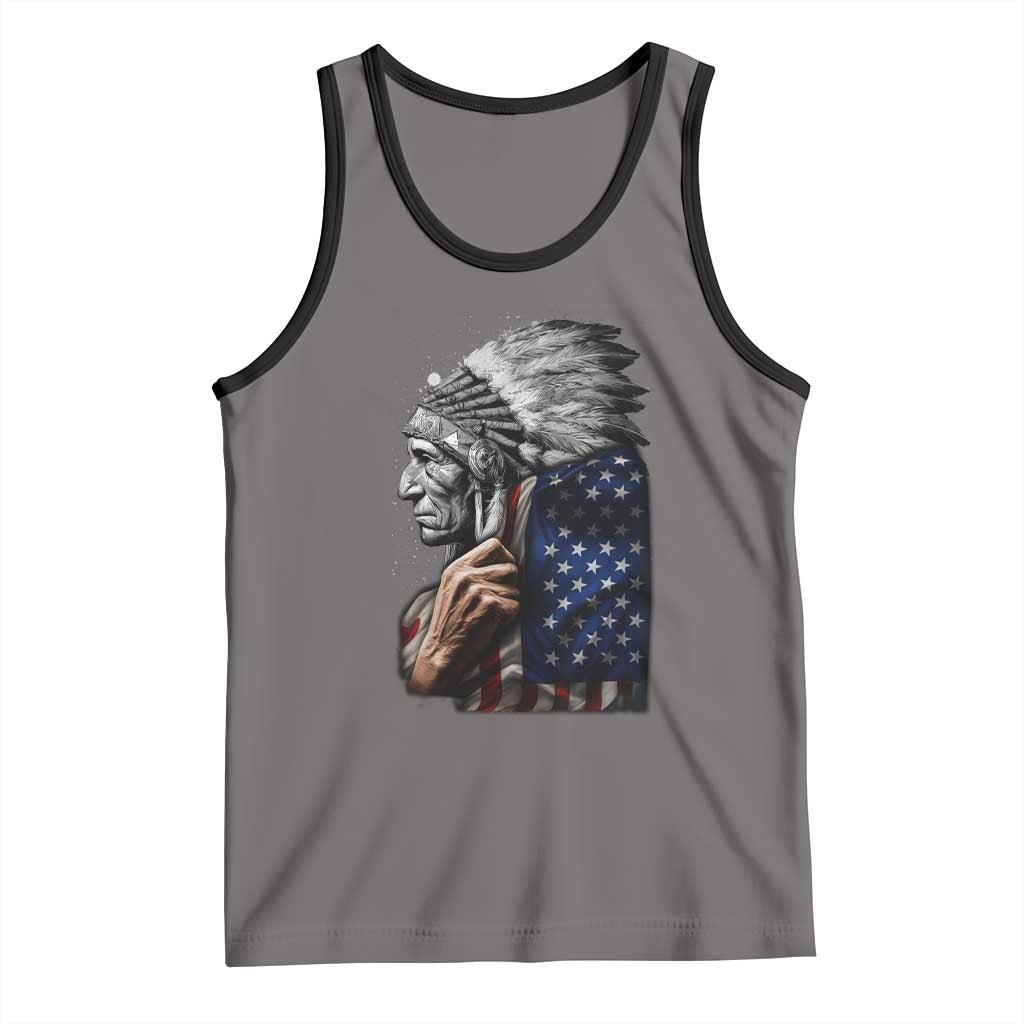 Indian Chief Native American USA Flag Tank Top TS14 Deep Heather Black Print Your Wear