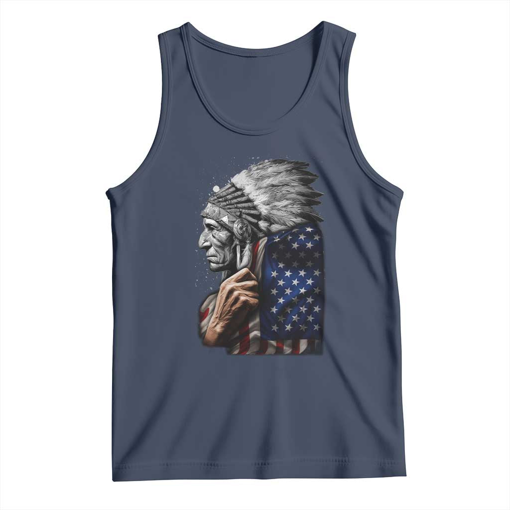 Indian Chief Native American USA Flag Tank Top TS14 Navy Print Your Wear