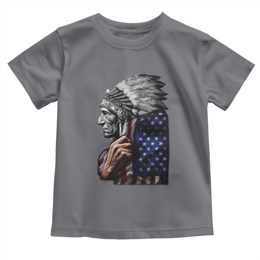 Indian Chief Native American USA Flag Toddler T Shirt TS14 Charcoal Print Your Wear